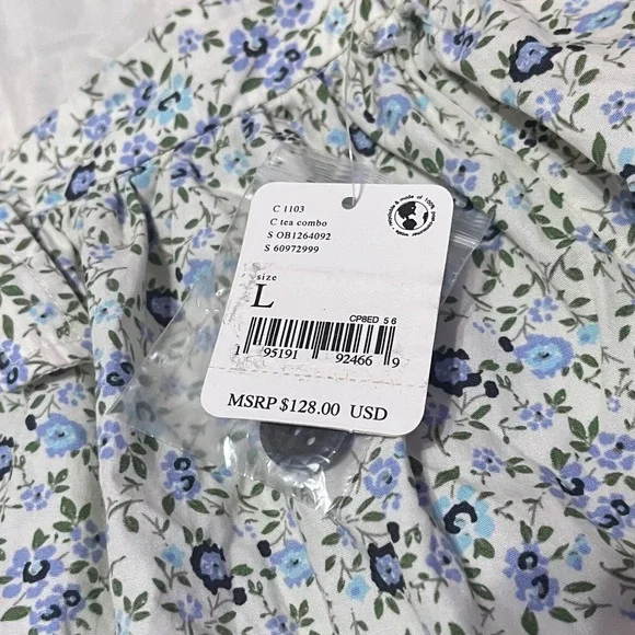 Free People Petunia Mini Dress Smocked Tea Combo Blue Size Large NWT‎ - Picture 11 of 16